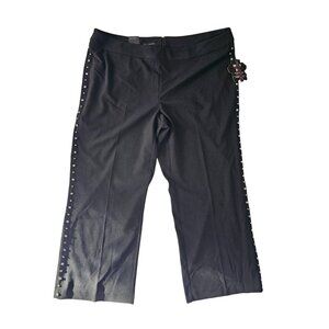 Anna Sui Loves INC Womens Black Wide Leg Pants With Studded Side Detail Size 24W